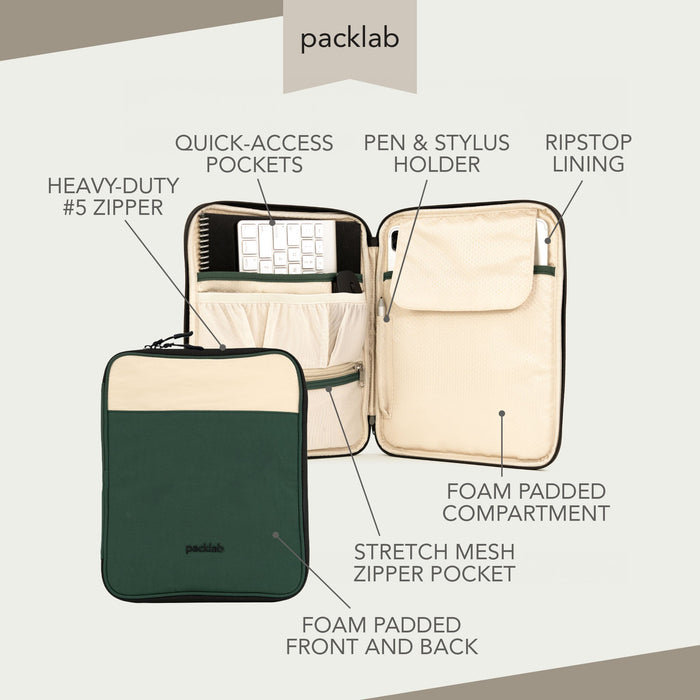 packlab Cream & Green iPad Sleeve Case – Slim Protective Tablet Case for iPad 10th Generation, iPad 11th Generation & iPad Air 11 Inch – Padded Zippered Tablet Sleeve with Organizer