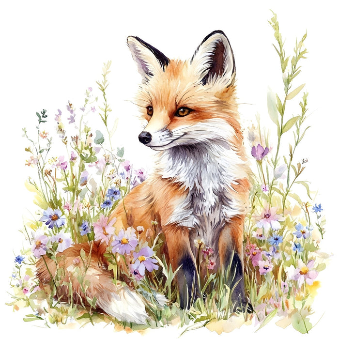 Foxes in Wildflowers Fabric Panel 9