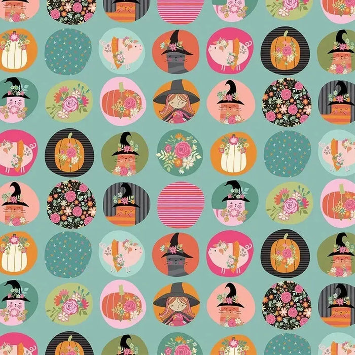 Fun Dots Poppie Cotton Teal 44"/45" Fabric Per Yard
