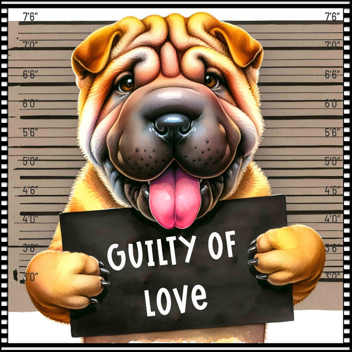 Funny Dog Mugshots Shar Pei Fabric Panel