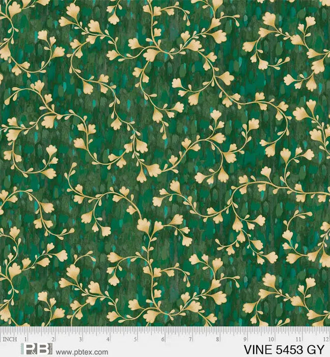 Green Vine Scroll Cotton Wideback Fabric per yard