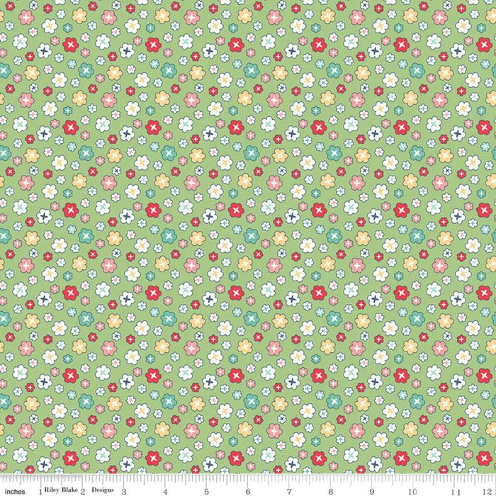 Green Vintage Happy 2 Blossom Wideback Fabric Per Yard