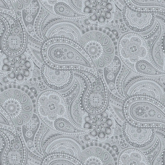 Grey Large Paisley Paradise Wideback Fabric per yard