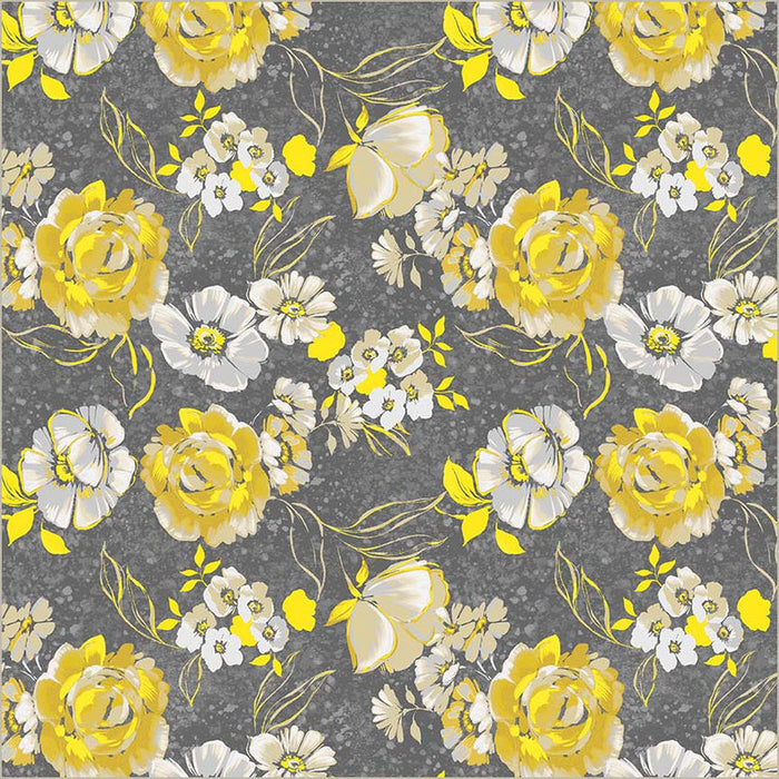 Grey Verona Fiori Cotton 44”/45” Fabric Per Yard