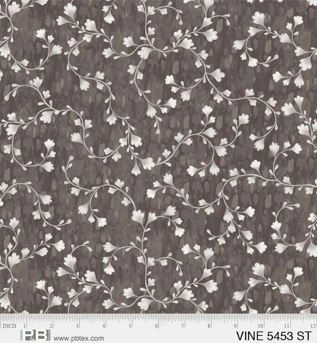 Grey Vine Scroll Cotton Wideback Fabric per yard