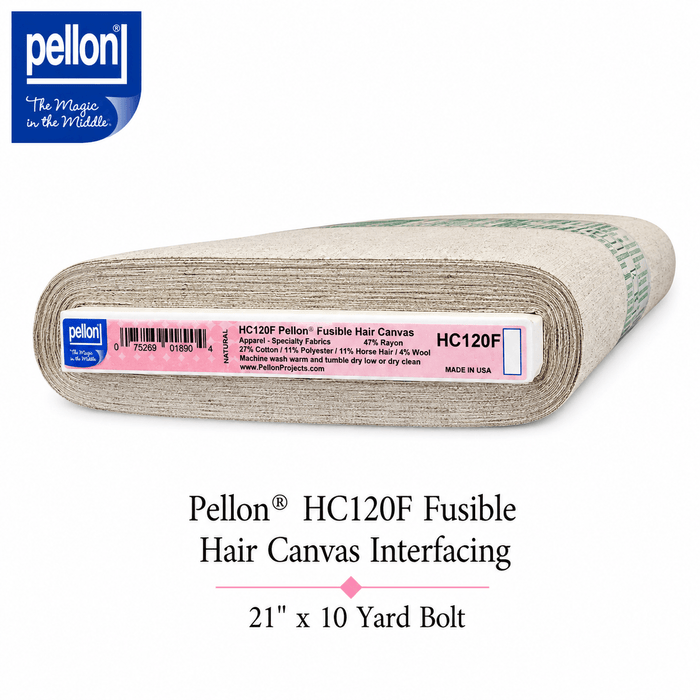 Pellon® HC120F Fusible Hair Canvas Interfacing – 21" x 10 Yard Bolt – Natural