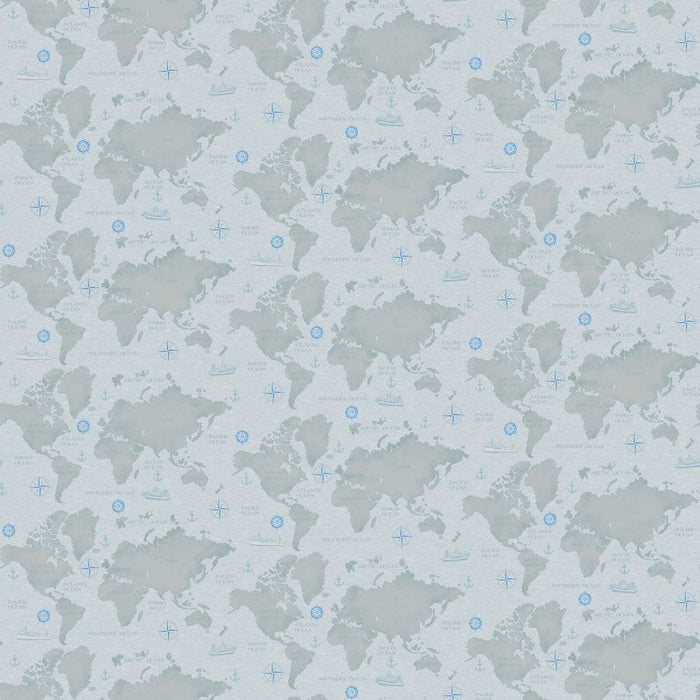 Grey Coastal Guardians Map 43"/44" Fabric Per Yard