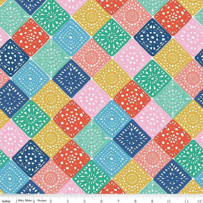 Hand Made Crochet Multi Cotton 43"/44" Fabric Per Yard