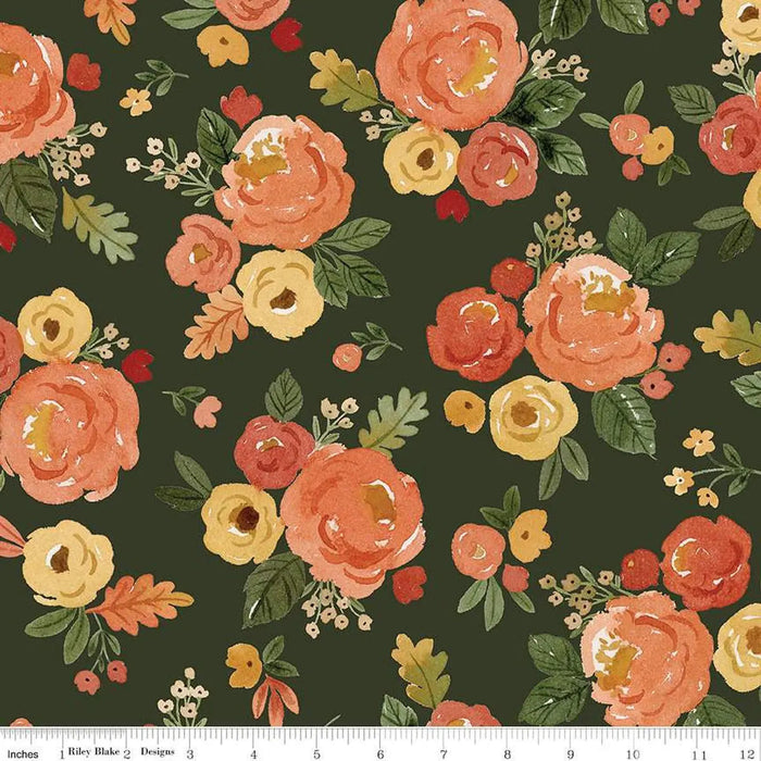 Happy Fall Days Floral Forest Cotton Wideback Fabric per yard