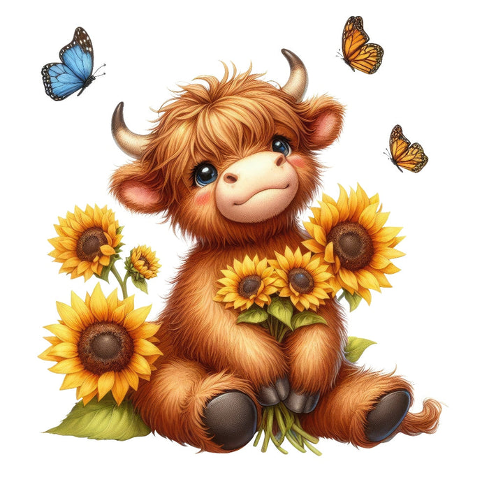 Highland Cow With Sunflowers Fabric Panel 10