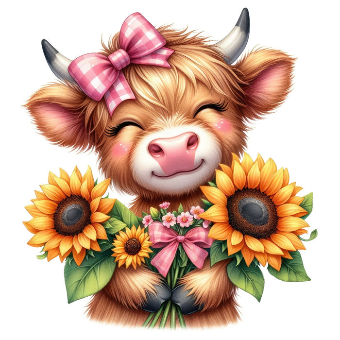 Highland Cow With Sunflowers Fabric Panel 12