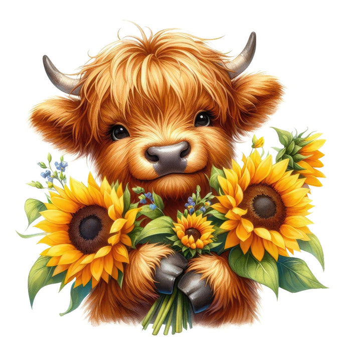 Highland Cow With Sunflowers Fabric Panel 3