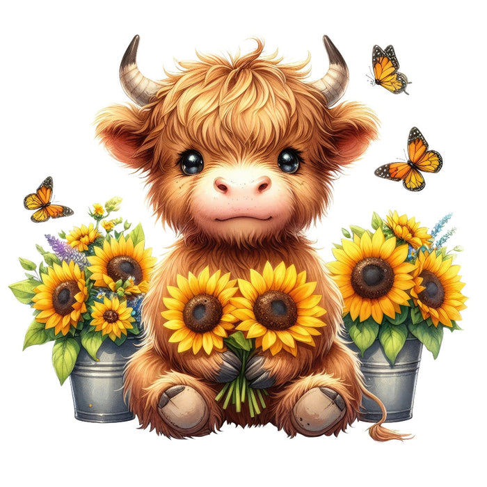 Highland Cow With Sunflowers Fabric Panel 4