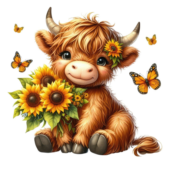 Highland Cow With Sunflowers Fabric Panel 5