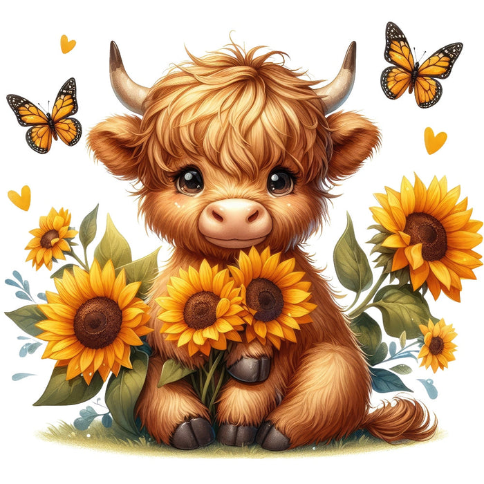 Highland Cow With Sunflowers Fabric Panel 7