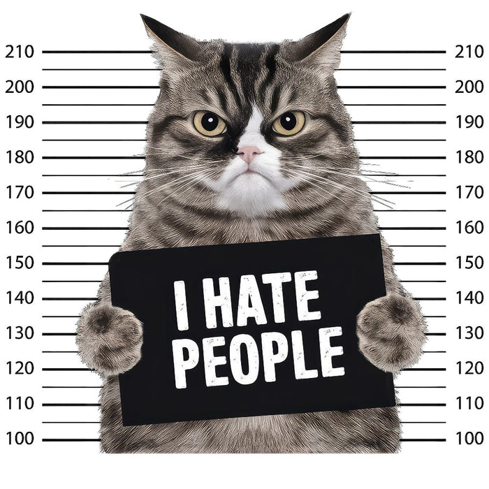 I Hate People Angry Cat Mugshot Fabric Panel