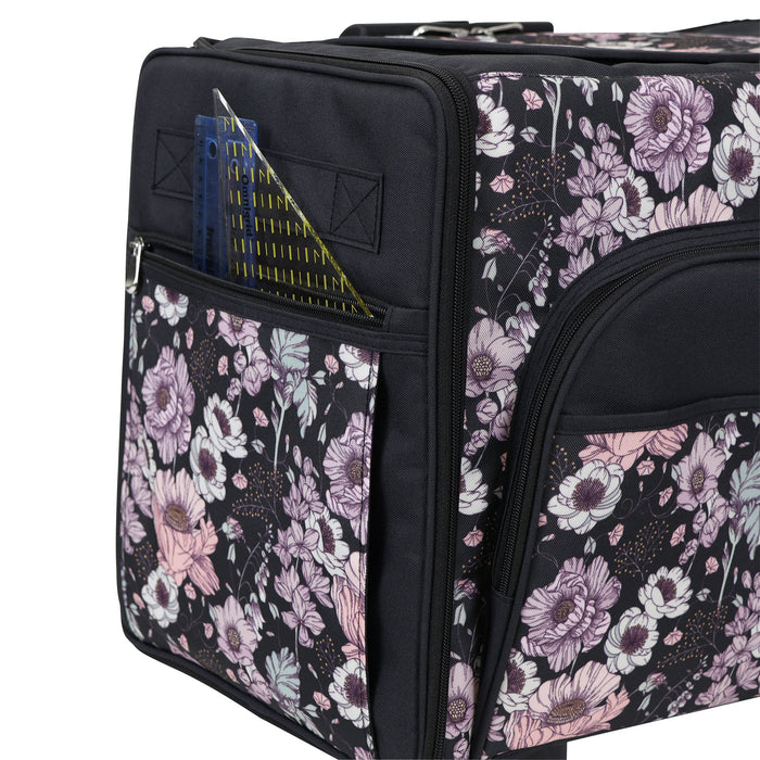 Everything Mary XL 4 Wheel Collapsible Rolling Sewing Machine Storage Case, Pink Floral
