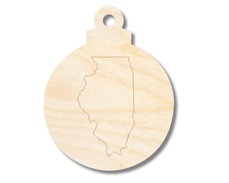 Unfinished Wood Etched Illinois Ornament Shape | Paint By Line Crafts | up to 30" DIY
