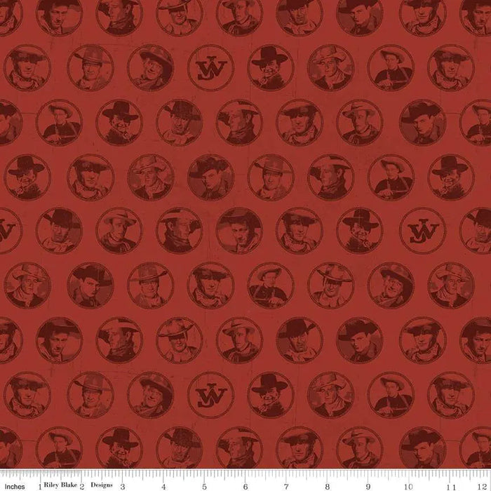 John Wayne American West Circles Red 43"/44" Fabric Per Yard
