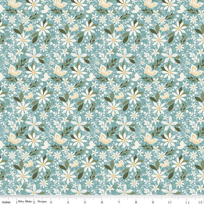 Juju's Petals Dance Teal Cotton 43"/44" Fabric Per Yard