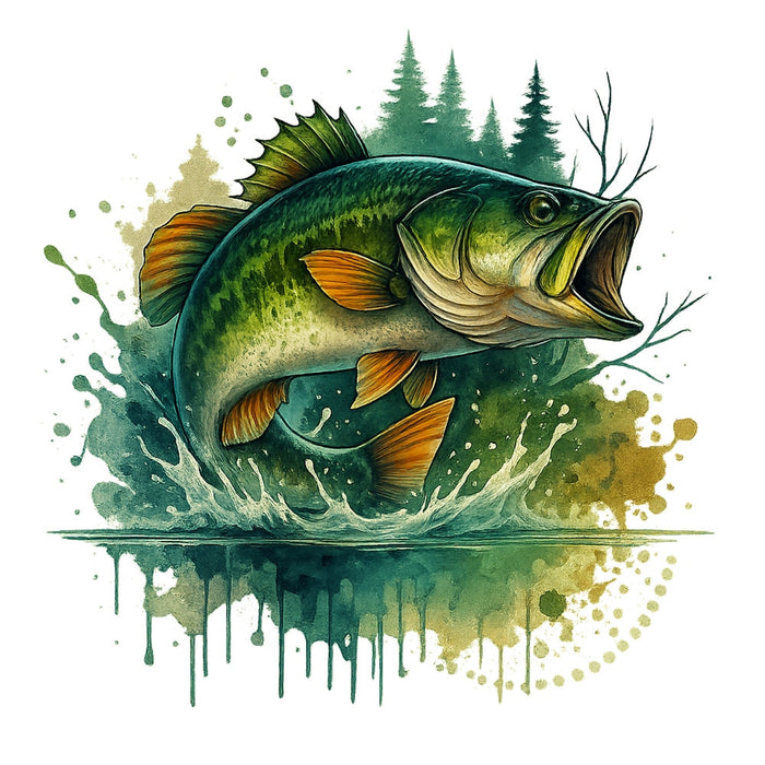 Jumping Bass Fish Fabric Panel 2