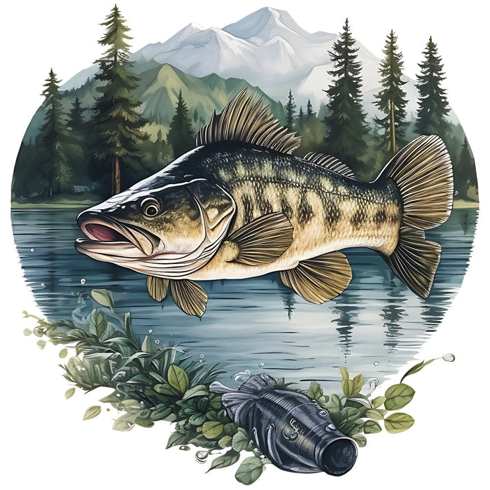 Jumping Bass Fish Scene Fabric Panel 5