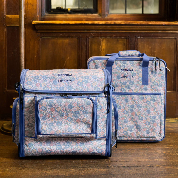 Matching Liberty trolley set and embroidery module bag in Glen Lyon Blooms print for the BERNINA 580