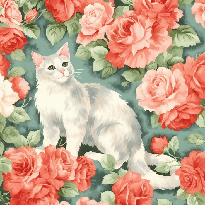 Kittens in the Rose Garden Fabric Panel 11