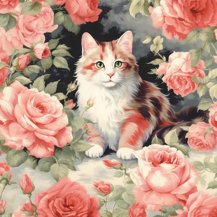 Kittens in the Rose Garden Fabric Panel 12