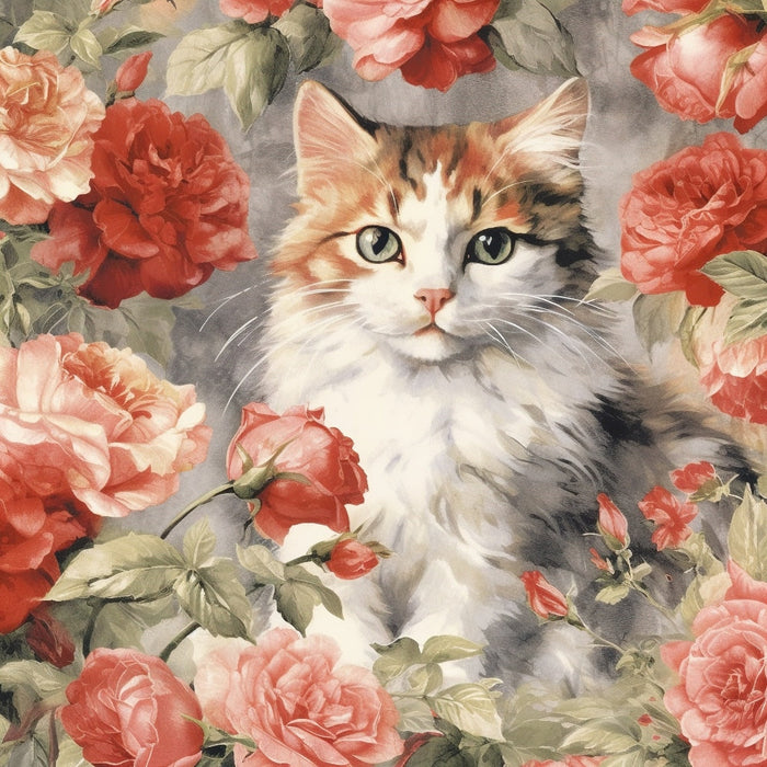 Kittens in the Rose Garden Fabric Panel 3