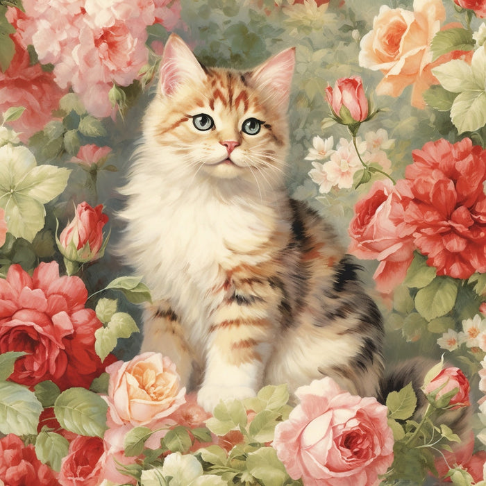 Kittens in the Rose Garden Fabric Panel 5