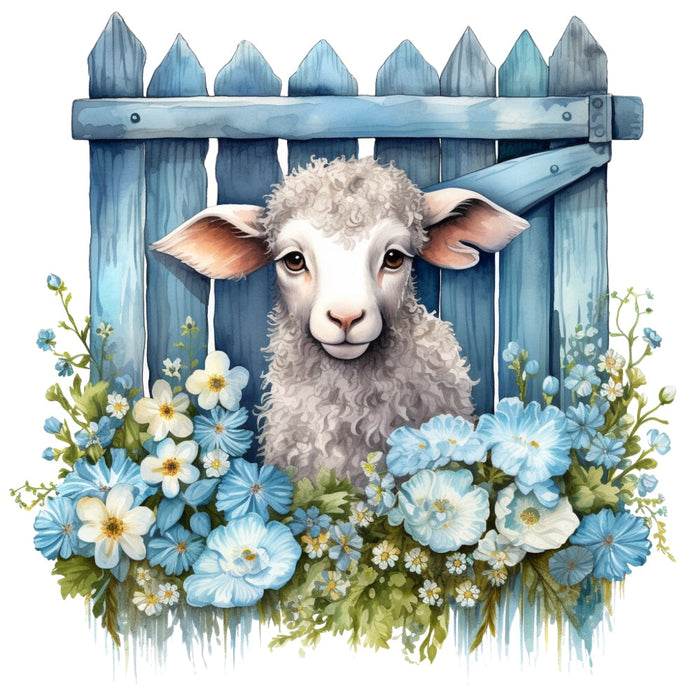 Light Blue Farm Animals Fabric Panel 10