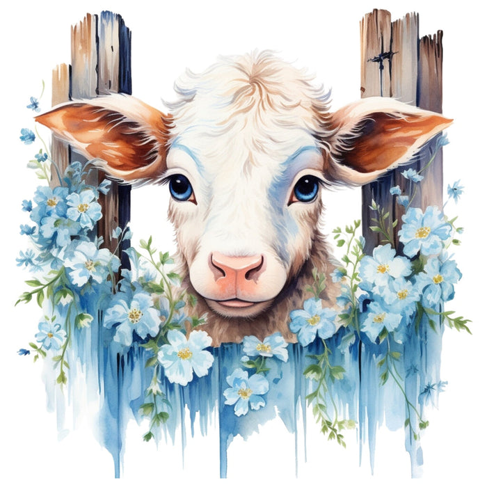 Light Blue Farm Animals Fabric Panel 4