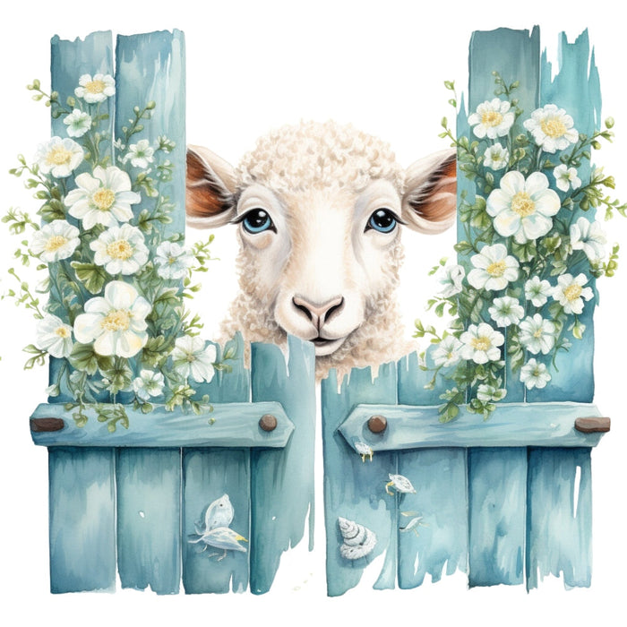 Light Blue Farm Animals Fabric Panel 5
