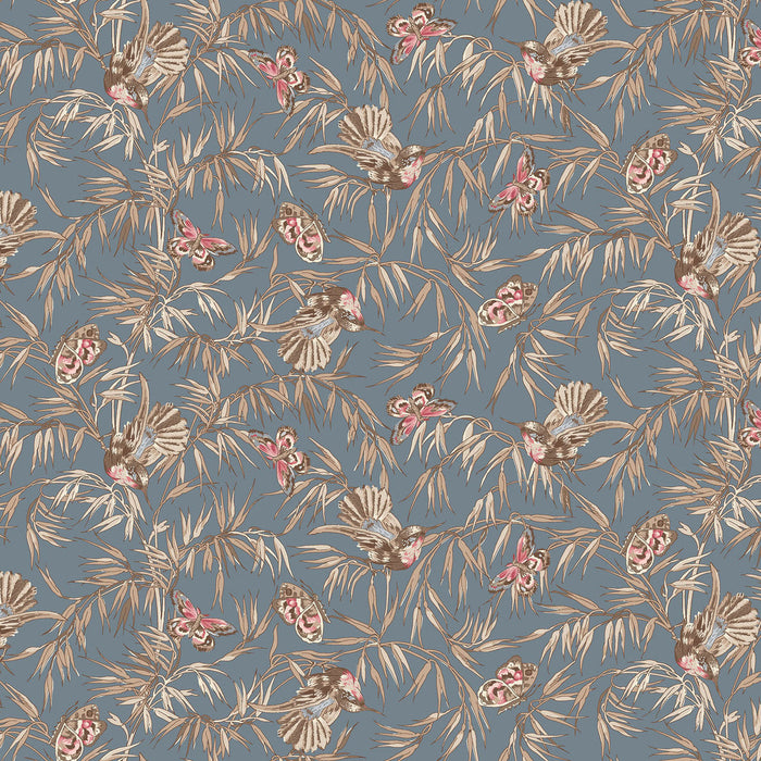 Birds and Butterflies Blue Meadow Blush 43"/44" Cotton Fabric Per Yard