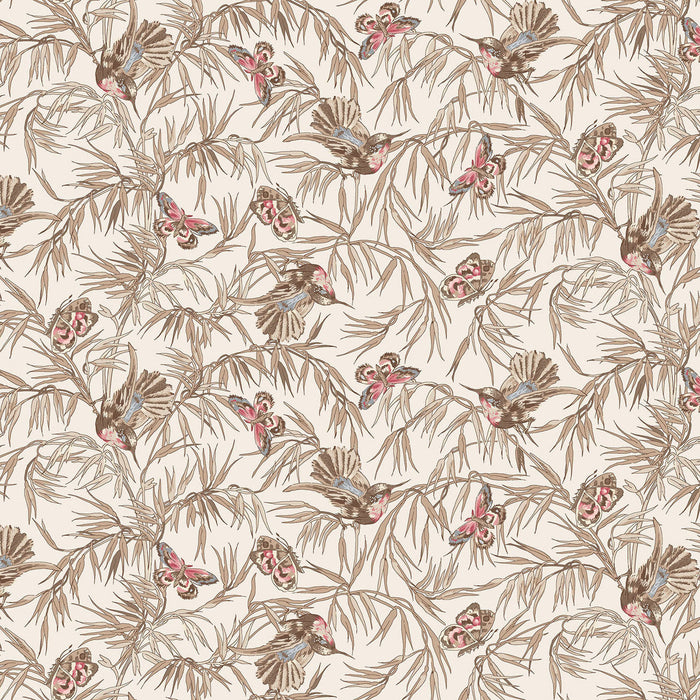Birds and Butterflies White Meadow Blush 43"/44" Cotton Fabric Per Yard