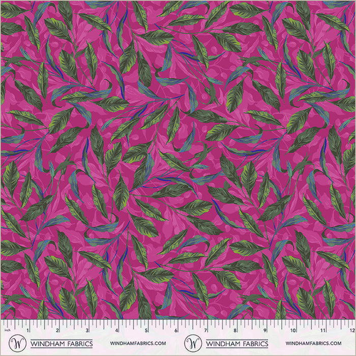 Magenta Greenery Midnight Blooms Cotton 44"/45" Fabric Per Yard