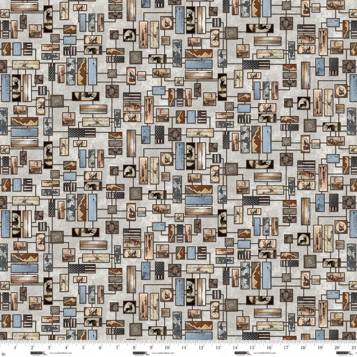 Mist Wood Burn Art Wall Out of the Woodwork Cotton 44"/45" Fabric Per Yard