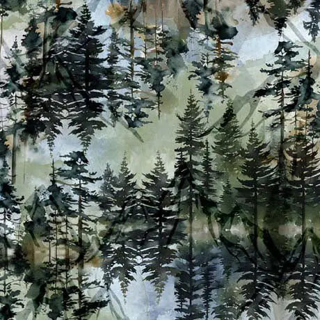 Multi Color Wonder of Nature Pine Trees Wideback Fabric Per Yard