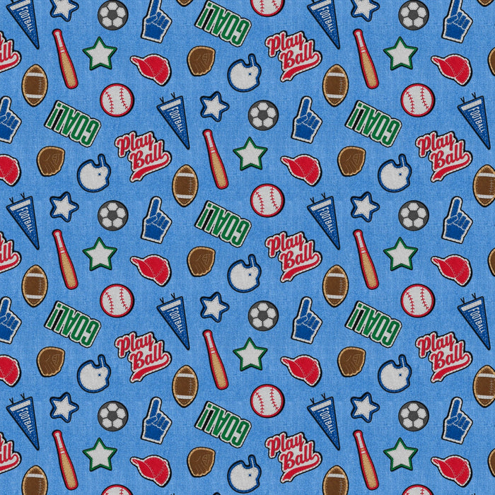Blue Patch Perfect Sports Cotton 43"/44" Fabric Per Yard