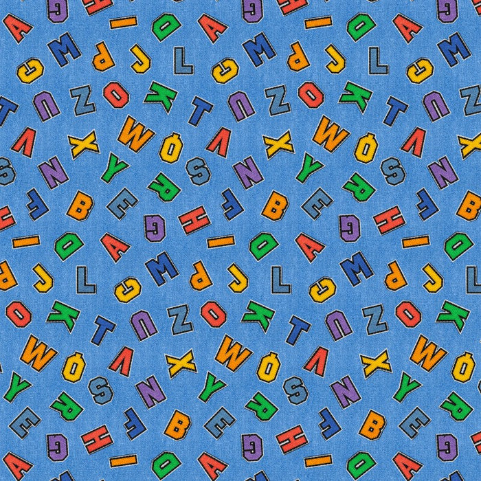 Blue Patch Perfect Alphabet Toss Cotton 43"/44" Fabric Per Yard
