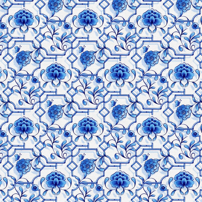 Chinoiserie Floral Fences Cotton Wideback 118" Fabric Per Yard