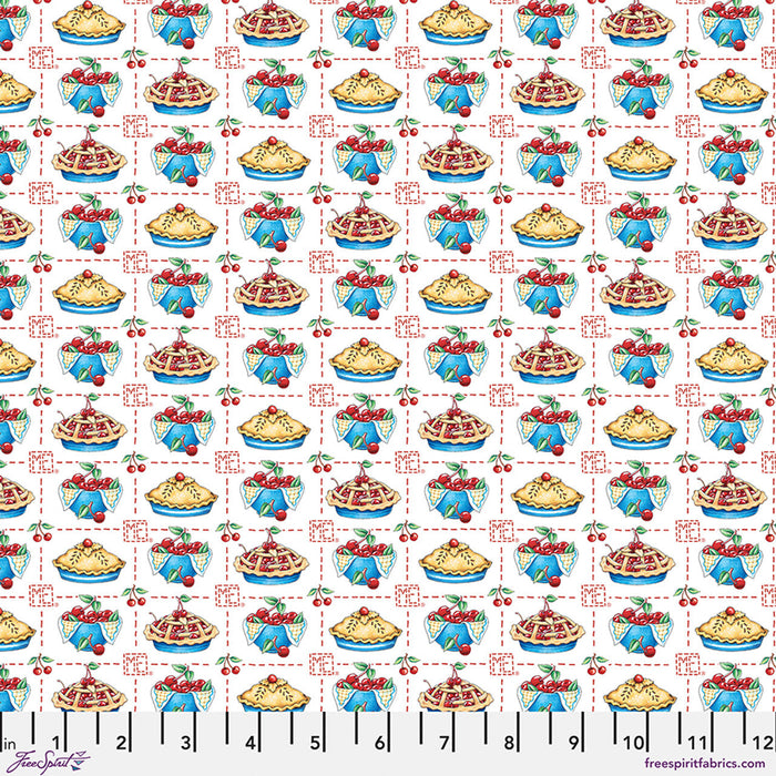 American as Cherry Pie - White Cotton 44"/45" Fabric Per Yard