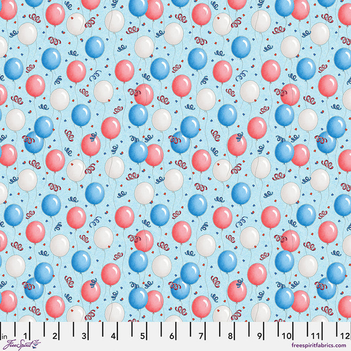 Blue Americas Birthday Balloons Cotton 44"/45" Fabric Per Yard