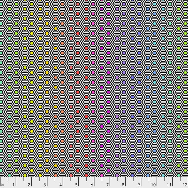 Ink Hexy Rainbow True Colors 44"/45" Cotton Fabric Per Yard