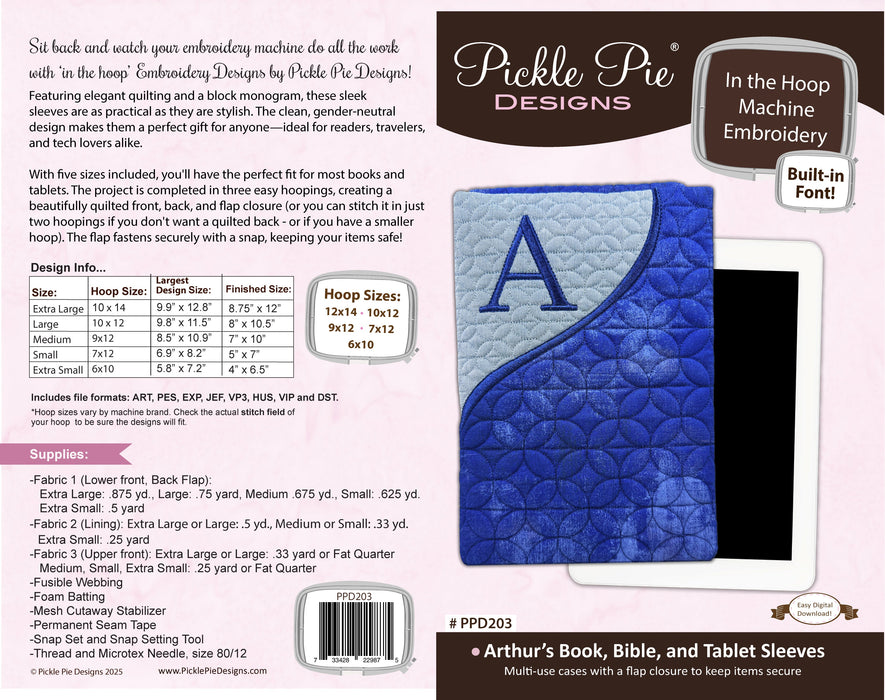 Arthur's Book + Tablet Sleeves In the Hoop Machine Embroidery Designs