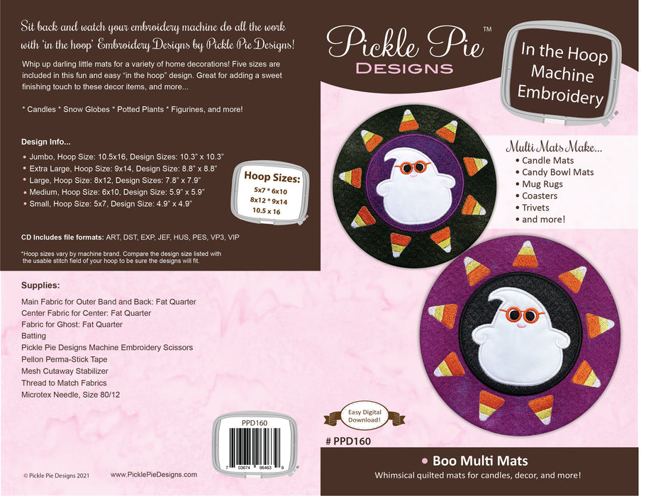 Boo Multi Mats In the Hoop Embroidery Design Collection