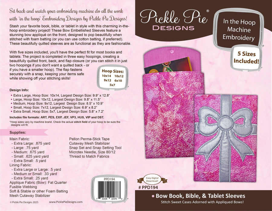 Bow Book, Bible, and Tablet Sleeves In the Hoop Machine Embroidery Design