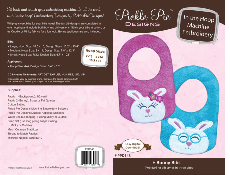 Easter Bunny Bibs In the Hoop Machine Embroidery Design Set