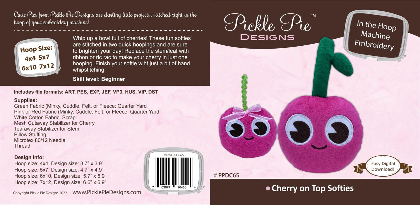 Cherry on Top Softies In the Hoop Machine Embroidery Design Set